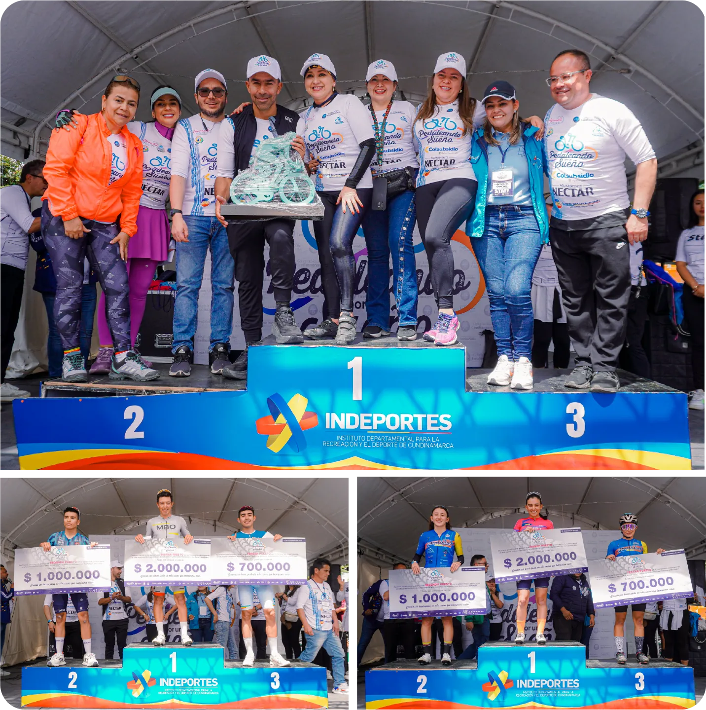 Ganadores de Pedaleando por un Sueño 2025 en el podio de premiación